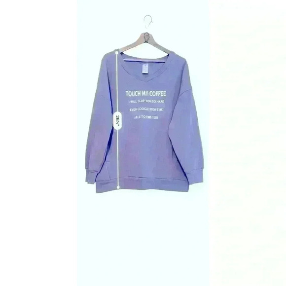 Funny Purple Coffee Pullover Crewneck V Neck Oversized Fit Size L Sarcastic - Picture 6 of 9